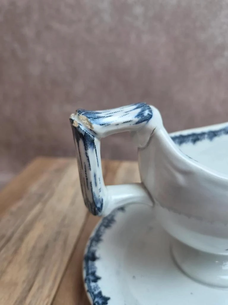 Antique Sarreguemines Bamboo Form Saucer – Unlisted Blue Decor – Iron Earth – photo 6